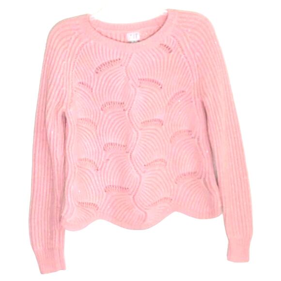 A new day Scalloped Seashell Sweater Women's S Pink Metallic Long Sleeve Knit - Picture 3 of 10